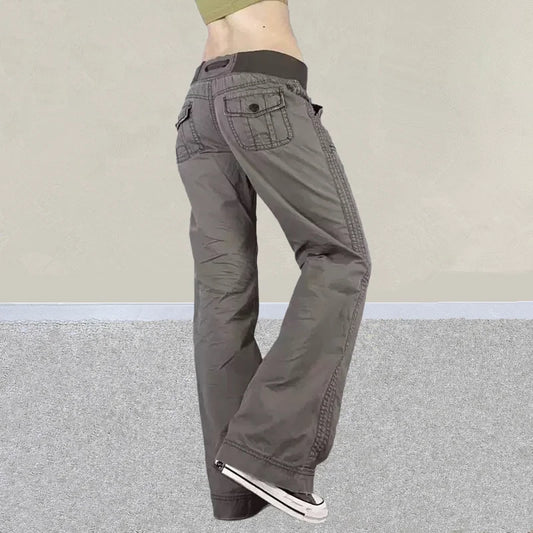 2025 American Retro Y2K Fashion Patchwork Low Rise Grey Baggy Jeans Pants For Women Clothing Gothic Lady Trousers Pantalon Femme