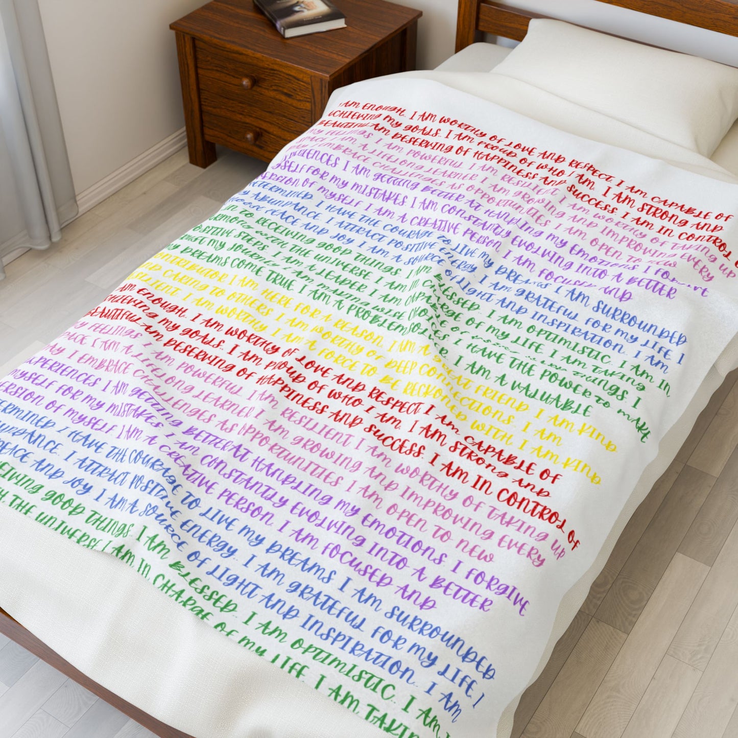 Affirmations Rainbow Velveteen Blanket | Positive Quote Throw