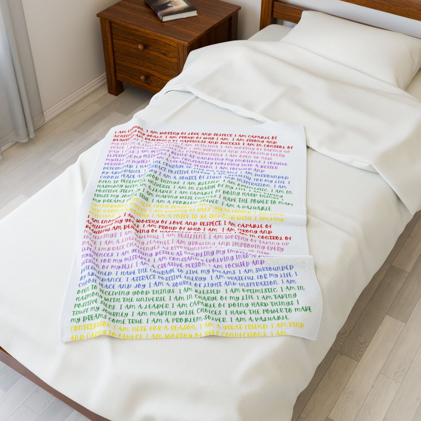 Affirmations Rainbow Velveteen Blanket | Positive Quote Throw