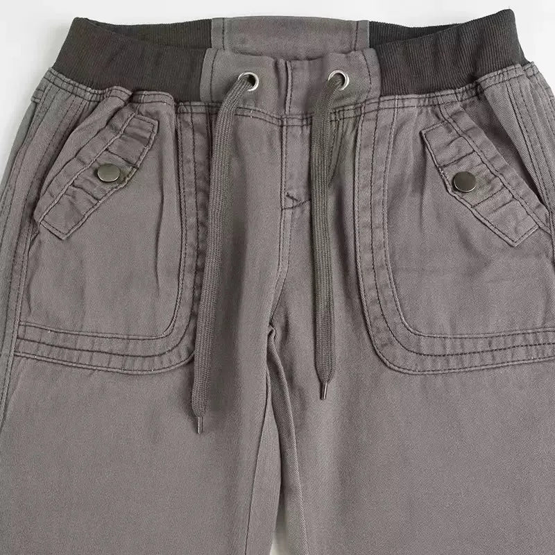 2025 American Retro Y2K Fashion Patchwork Low Rise Grey Baggy Jeans Pants For Women Clothing Gothic Lady Trousers Pantalon Femme