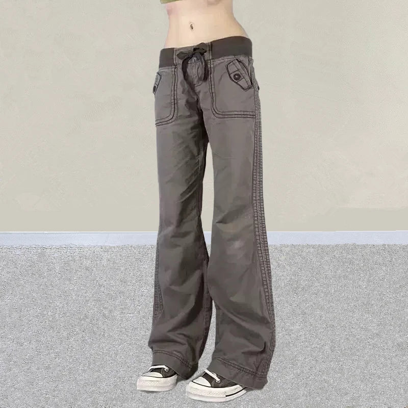 2025 American Retro Y2K Fashion Patchwork Low Rise Grey Baggy Jeans Pants For Women Clothing Gothic Lady Trousers Pantalon Femme