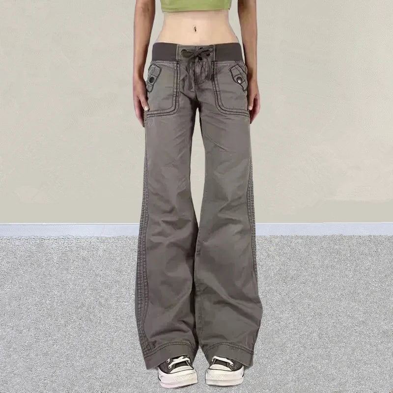 2025 American Retro Y2K Fashion Patchwork Low Rise Grey Baggy Jeans Pants For Women Clothing Gothic Lady Trousers Pantalon Femme