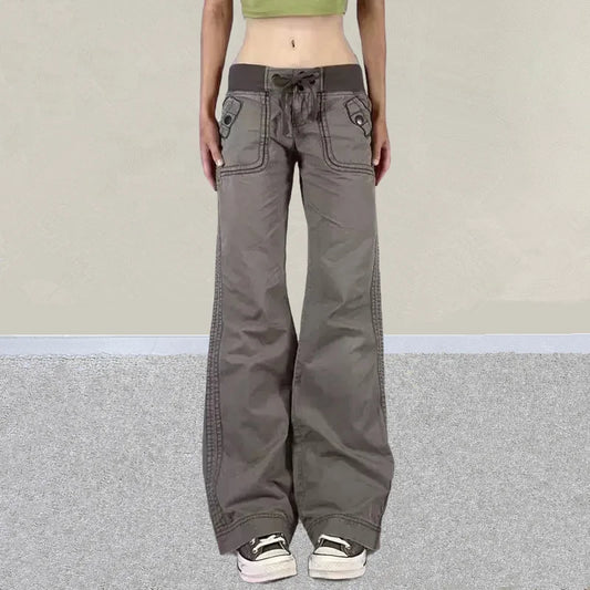 2025 American Retro Y2K Fashion Patchwork Low Rise Grey Baggy Jeans Pants For Women Clothing Gothic Lady Trousers Pantalon Femme